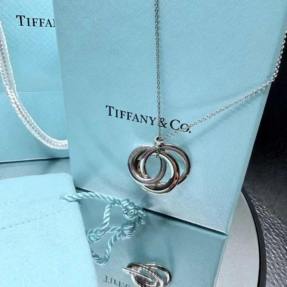 Tiffany & Co. 1837 Interlocking Circles Necklace Rubedo Rose Gold and Silver 18” - Picture 6 of 9